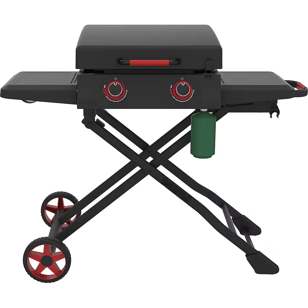 2-Burner Propane Gas Griddle with Foldable Cart