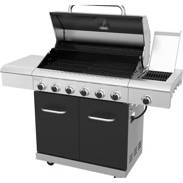 6-Burner Natural Gas Grill with Ceramic Searing Side Burner (opened)